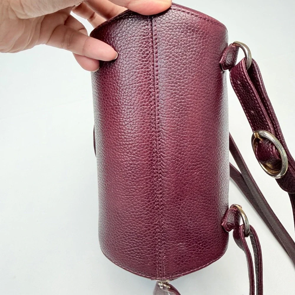 Vintage Burgundy Pebbled Leather Mini Backpack 70s Classic Academia Luxury